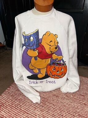 Disney White Winnie the Pooh Trick-or-Treat Sweatshirt with Orange Pumpkin
